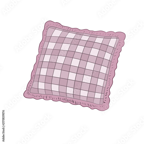 Obraz na plátně Checkered throw pillow illustration with ruffled frilly edge