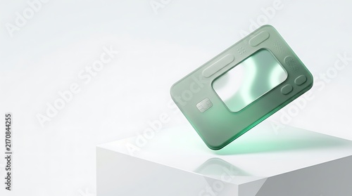 3D turquoise digital card or smartphone mockup with glowing central screen frame