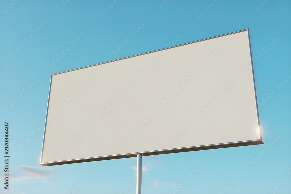 Fototapeta premium Blank Outdoor Billboard Sign Against Clear Blue Sky with Copy Space for Advertising Mockup