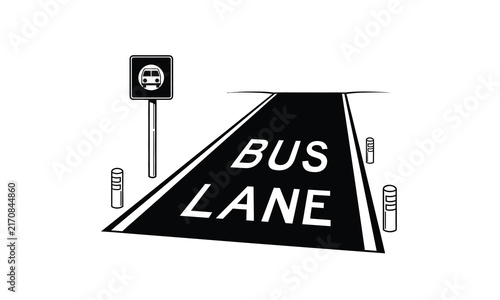 Bus lane road marking with traffic sign