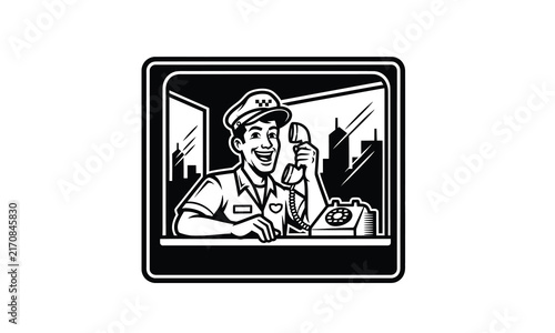 Vintage male dispatcher answering telephone in metropolitan office
