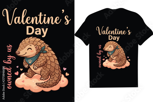 Valentine's Day owned by us cute cartoon pangolin on cloud t-shirt print vector-mug,hoodie,t shirt,typography,quoutes,qoute,poster,post,card