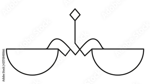 Minimalist balance scale icon white background.