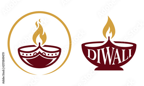 A set of two decorative diwali icon designs featuring traditional oil lamps with flames for festive holiday celebrations