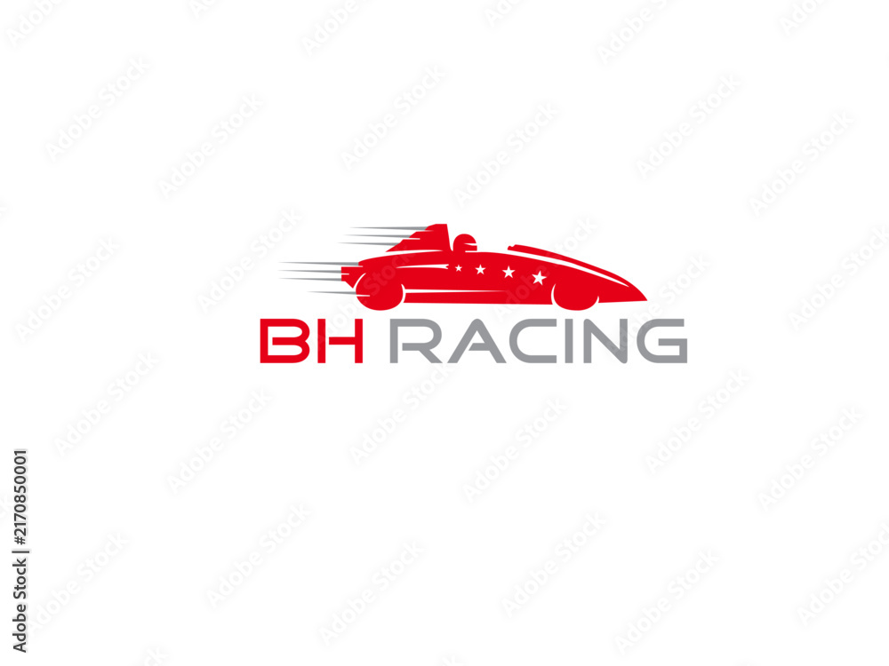 Obraz premium Red racing car logo with speed lines and text on white background
