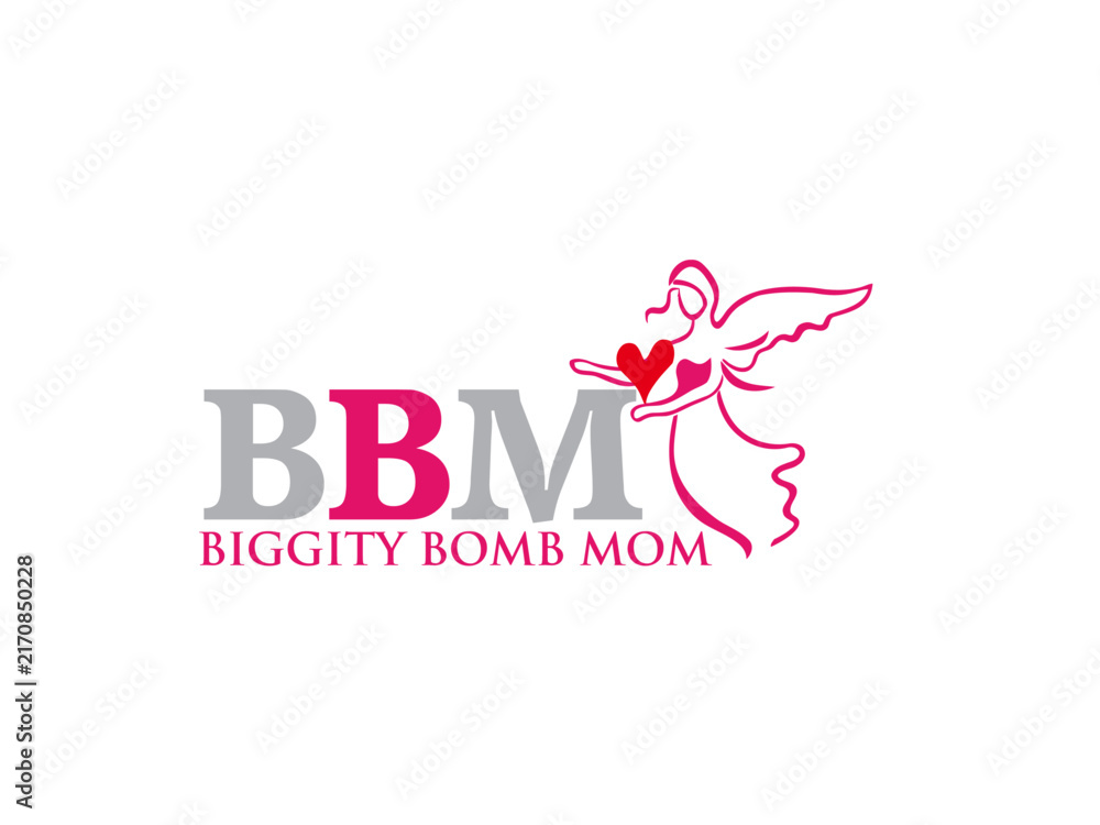 Fototapeta premium Pink bird with heart emblem and lettering vector illustration