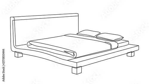 Minimalist bed frame illustration white background.