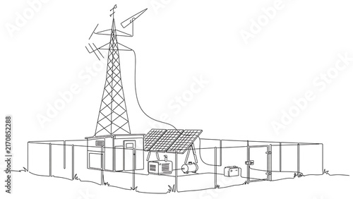 Industrial power plant line art white background.