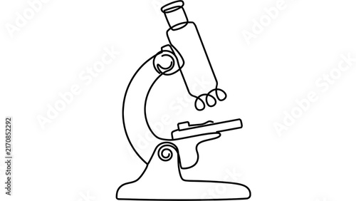 Microscope line art illustration white background.