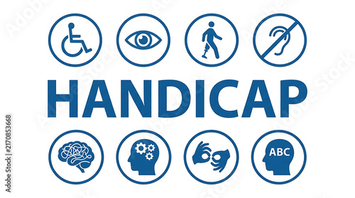 Set of disability and handicap awareness icons isolated on white background