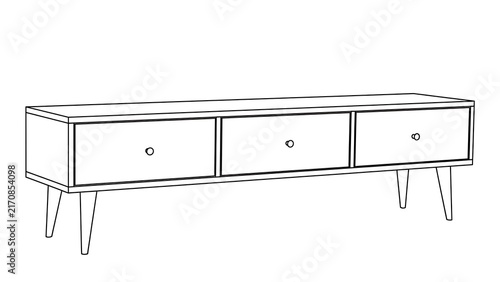 Mid century modern sideboard white background.