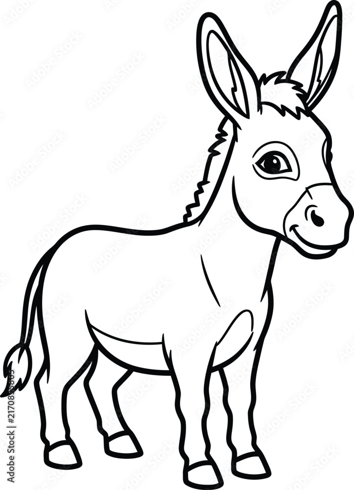 Fototapeta premium Smiling cartoon donkey standing isolated on white background