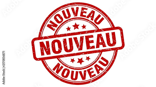 Nouveau red grunge stamp with stars, isolated on white background