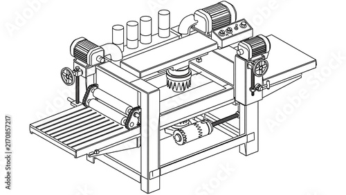 Industrial printing machine line art white background.