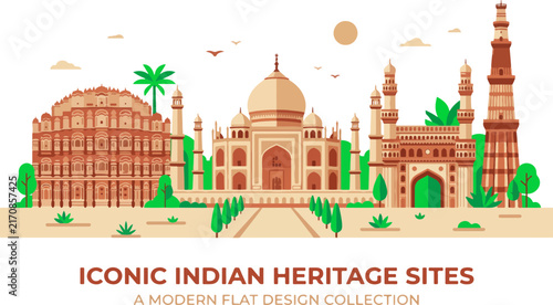 Iconic Indian Heritage Sites Flat Design Illustration