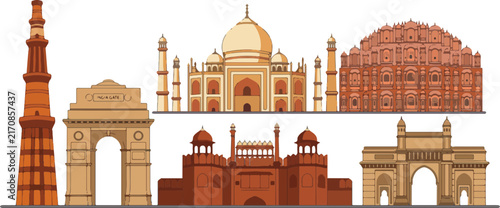 Famous Landmarks of India Vector Illustration