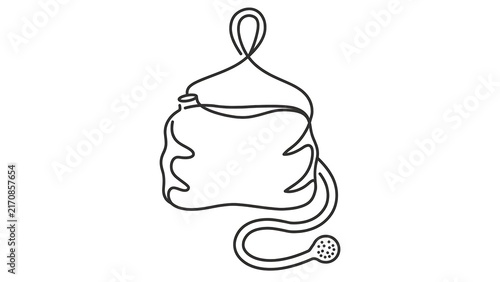 Minimalist line art drawing of a handbag white background.