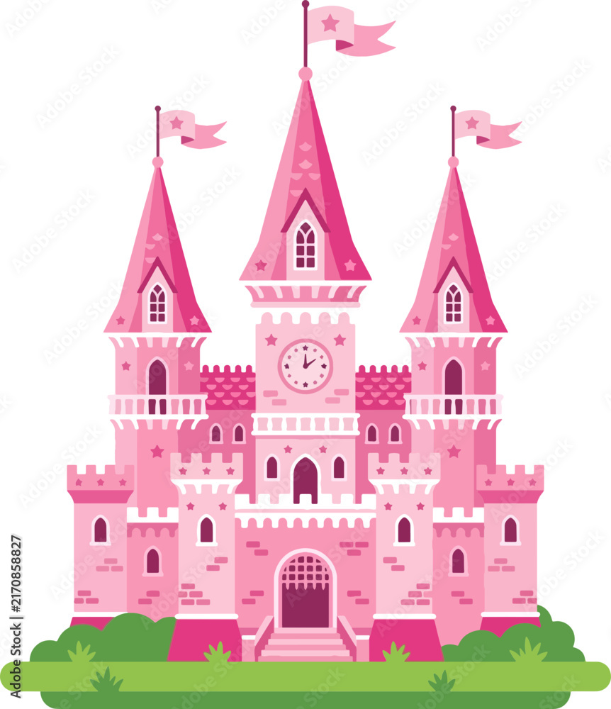Naklejka premium Pink fairy tale castle for princess vector illustration