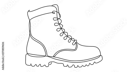 Military style lace up boot illustration white background.