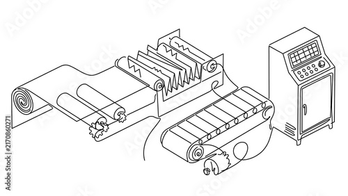 Industrial printing press machine white background.