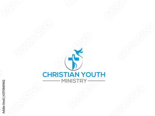 Christian youth ministry logo with dove and cross blue vector illustration