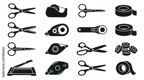 Collection of Scissors Tape Cutters and Other Craft Supplies Icons