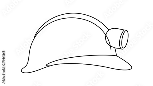 Miner hard hat with headlamp white background.