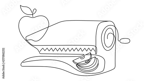 Minimalist apple and tape dispenser illustration white background.