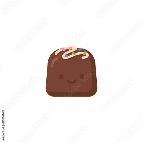 Cute kawaii cartoon chocolate candy vector illustration with smiling face and sprinkles