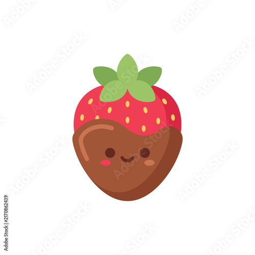 Cute Strawberry and Chocolate Character Illustration Isolated on White Background