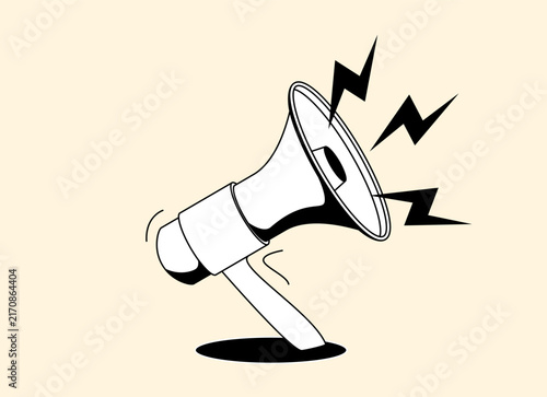 Flat megaphone with yellow lightning isolated on white background