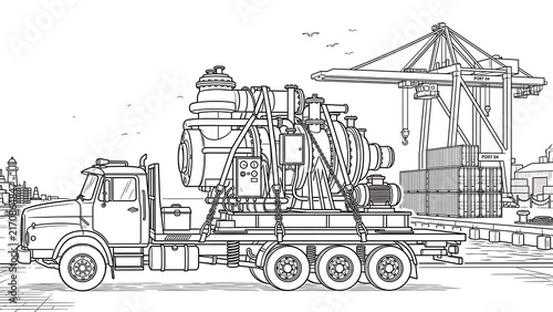 Industrial truck with machinery white background.