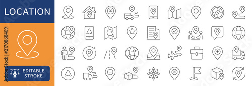 Naklejka Location thin line icons set. Navigation, map, tracking icon. Editable stroke. Vector