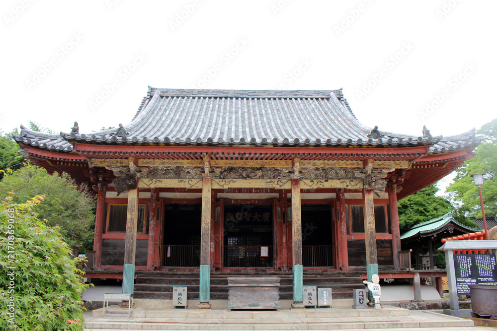 Obraz premium Historic Wooden Hondo Main Hall at the Eighty-Fourth Yashima-ji Temple on Shikoku Henro Pilgrimage, Kagawa, Japan, July 2026