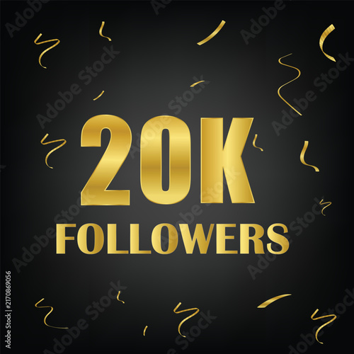 20k followers with golden confetti in black background