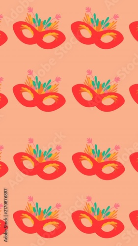 Animation of carnival mask repeated on orange backgroud