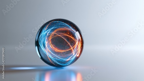 Translucent sphere with glowing orange and blue energy rings inside