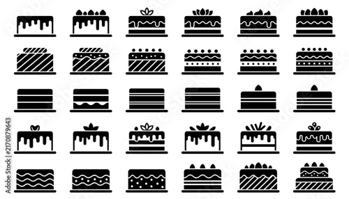 Cake Icon Set – Assorted Layer Cake Toppings & Patterns Vector Collection