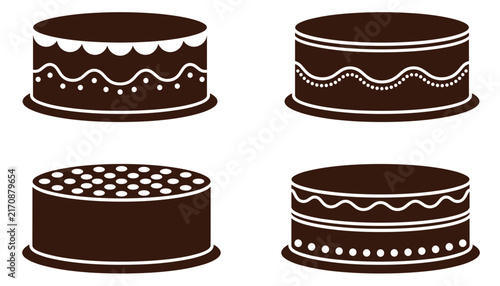  Chocolate Cake Icon Set – Layer Cake with Decorative Frosting Vector Collection