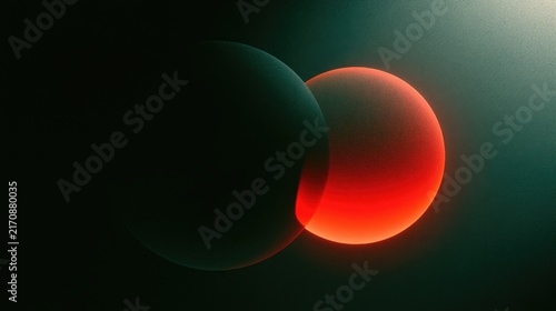 Glowing orbs in darkness, one red, one blue-green, with ethereal glow