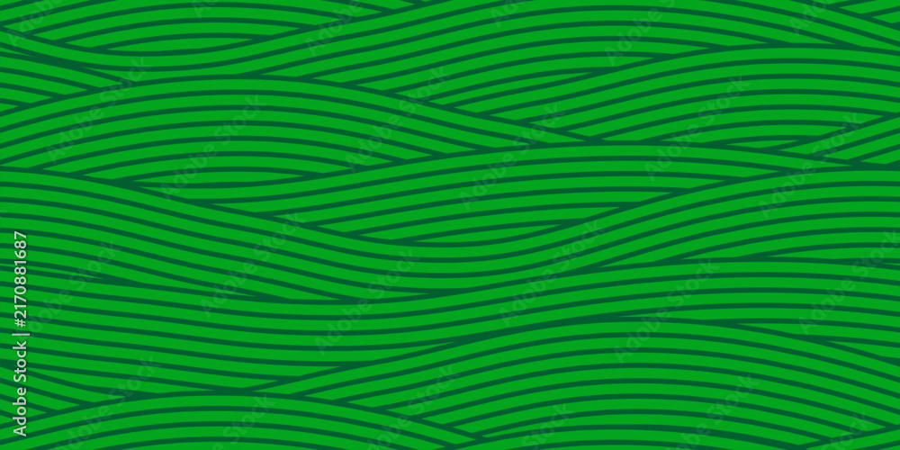 Fototapeta premium Green farm field wavy seamless pattern background and agriculture farmland bg. Farm wavy pattern of plantation field, agriculture landscape with wave line pattern of grass for meadow hills background