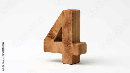 A wooden number four sculpture, showcasing craftsmanship and natural texture, ideal for educational, decorative, or artistic purposes.
