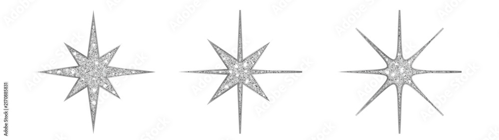 Fototapeta premium Sparkling silver star ornament with shimmering glitter and glowing festive effect. Elegant Christmas decoration isolated for premium holiday projects.