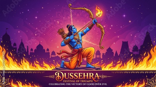 Happy Dussehra festival of India. of Lord Rama killing Ravana. vector illustration design