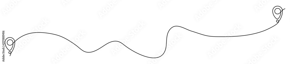 Obraz premium Travel destination concept with line pin marks. Navigation locator icon with continuous winding route path. Vector illustration isolated on white.