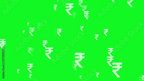 Rupee symbol animation zooming in rapidly, Indian currency, concept of abundant income, green background, 4K video.