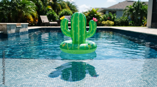 Inflatable Cactus Pool Float Floating on Blue Water