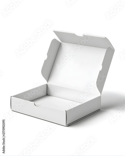 Matte white cardboard mailer box with tuck-in flaps, shipping packaging mockup isolated on white background