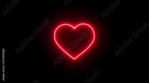 Glowing Neon Heart Outline Animation on Black Background – Romantic Love and Valentine Symbol 4K