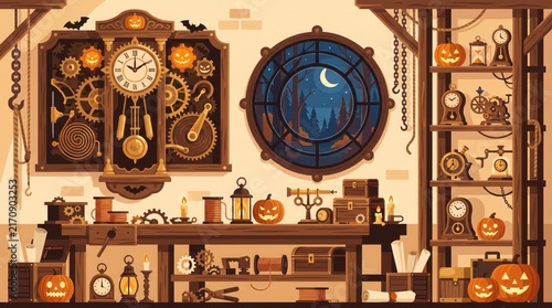 Spooky halloween clockmaker s workshop